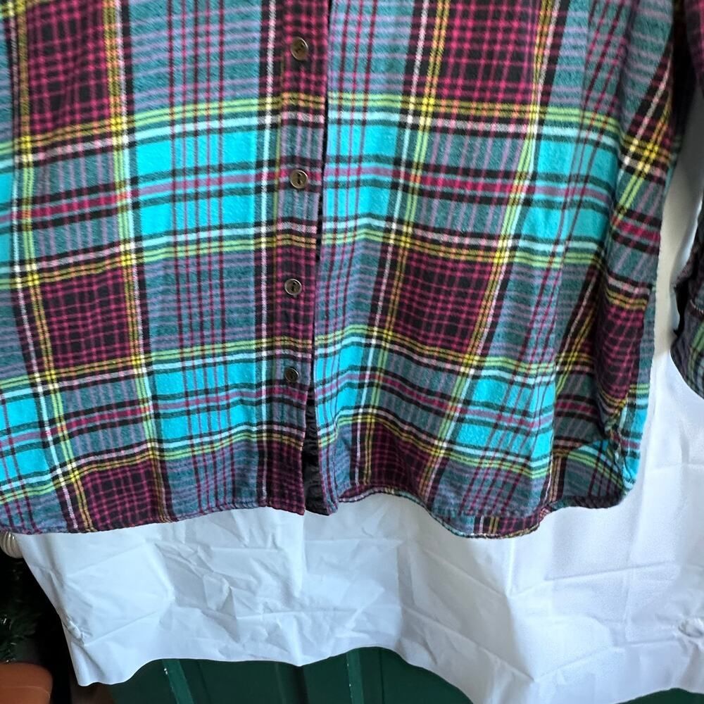 Soft Surroundings Highlands Plaid Black Velvet Trim Flannel Shirt Size Large - Picture 7 of 10